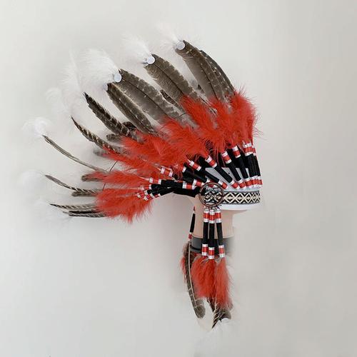 短长度的销售羽毛头饰印度启发的 warbonnet 美国本土风格